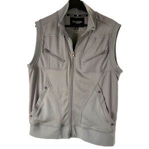 Guess Mens Large Gray Utility Vest Zip Front Two Zipper Pockets Two Open Pockets